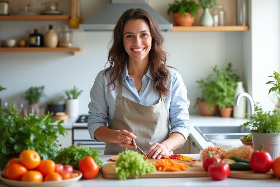 Nutritionist Dr. Emily Carter demonstrating healthy meal prep tactics.